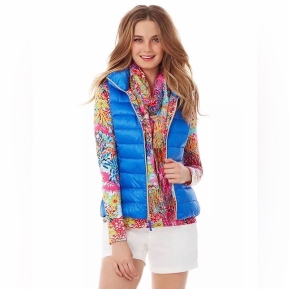 Lilly Pulitzer Puffer Down Bright Blue Vest XXS - Picture 1 of 12